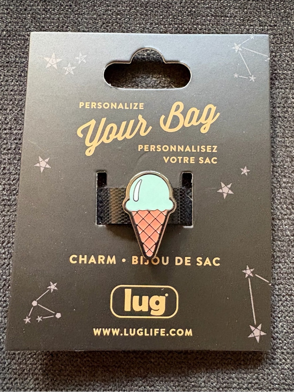Lug Novelty Enamel Sparkle Purse Bag Charm – Ice Cream Cone (Mint Green, Tan)